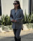 Gray blazer outside look