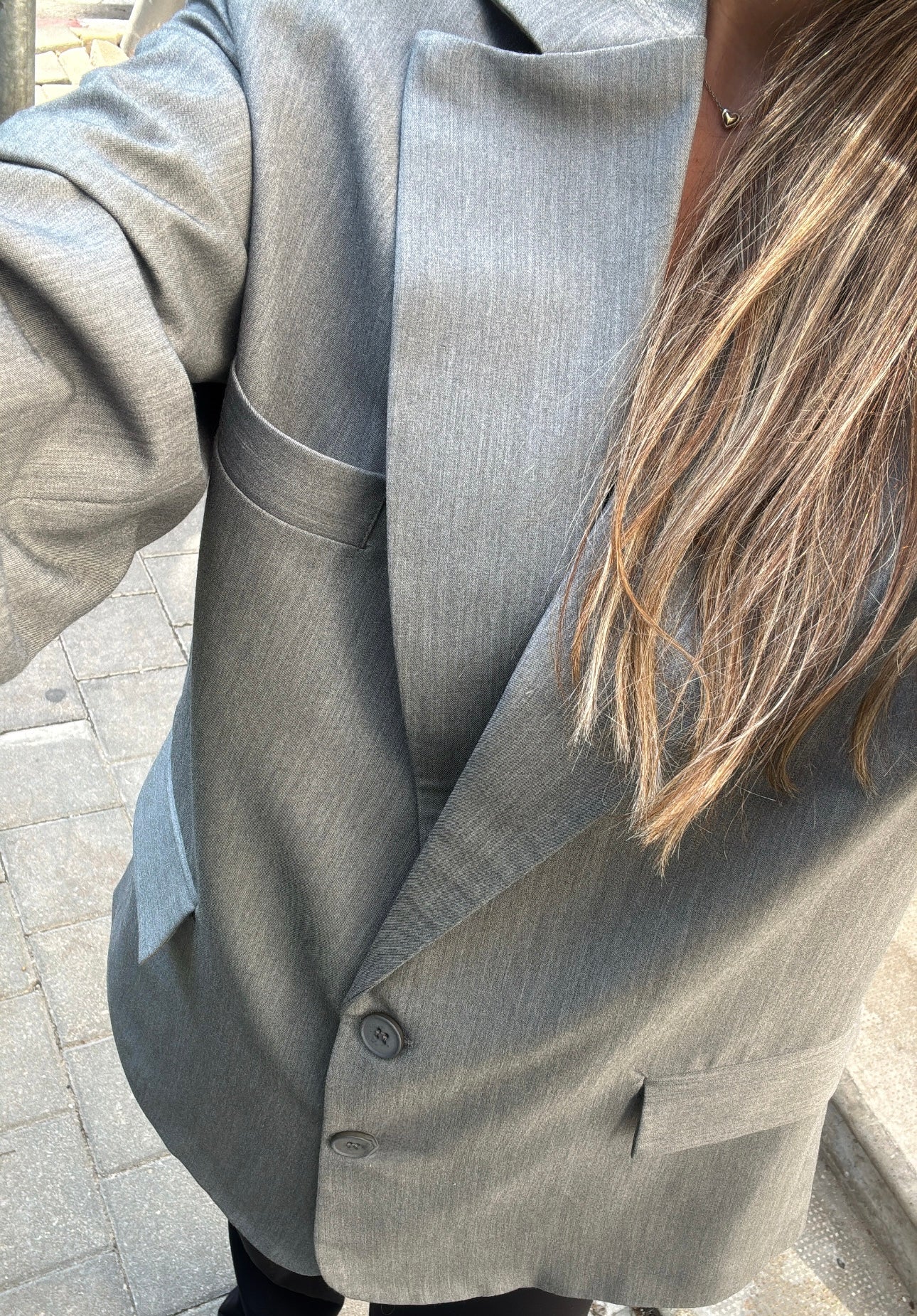 Gray blazer close up
