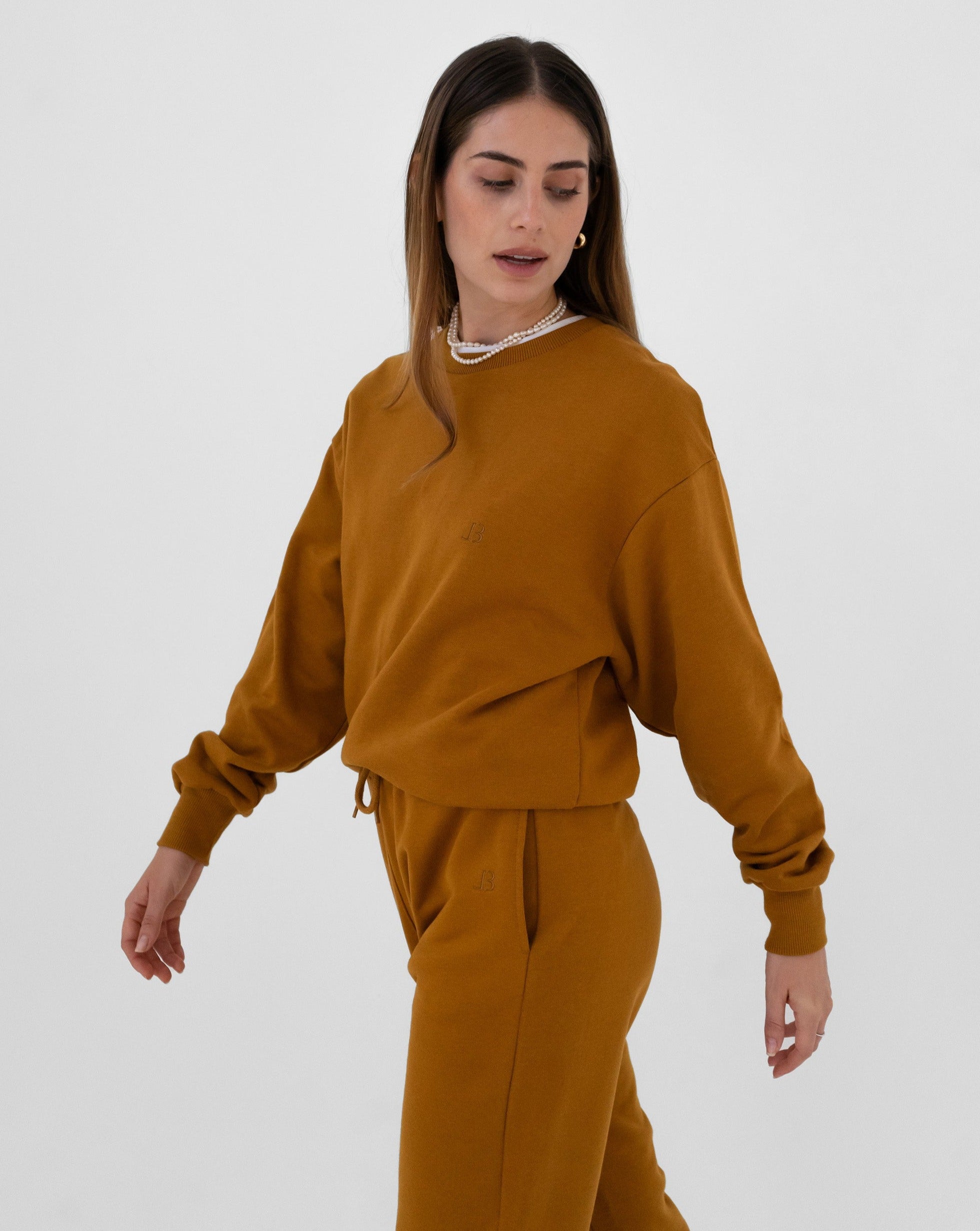 Camel tracksuit, full body side picture